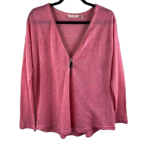 Soft Surroundings Valentina Zip‎ V-Neck Pink Coral Medium Lightweight Sweater - Picture 1 of 7